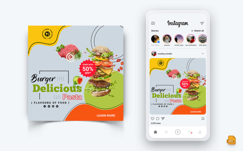 食品和餐厅提供折扣服务社交媒体 Instagram Post Design-16