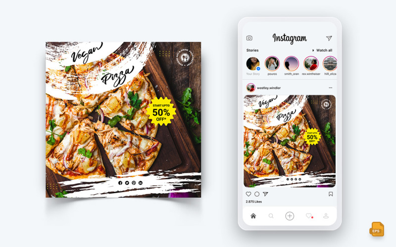 Yemek ve Restoran İndirim Hizmeti Sunuyor Sosyal Medya Instagram Post Tasarım-18