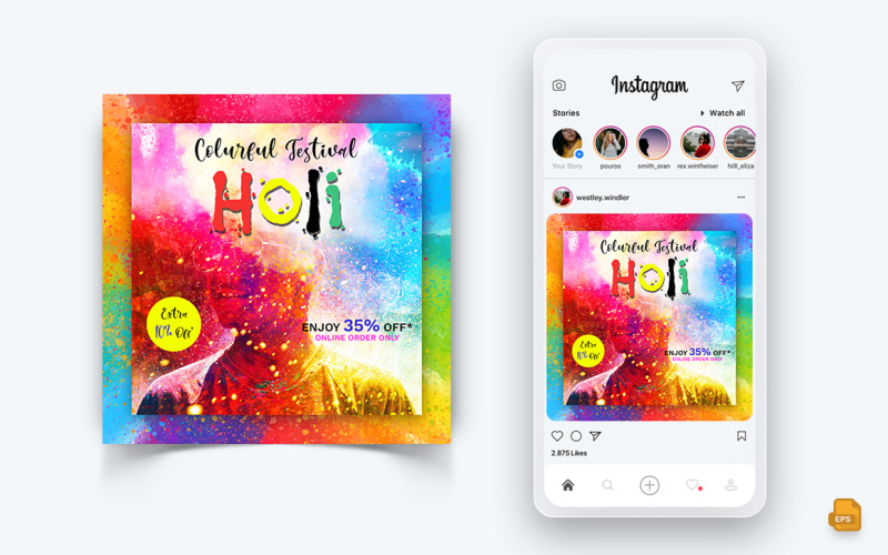 Conception de publication Instagram sur les médias sociaux du festival Holi-05