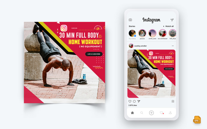 Diseño de publicación de Instagram en redes sociales de gimnasio y estudio de fitness-09