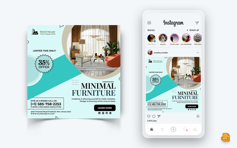 Дизайн интерьера и мебели в социальных сетях Instagram Post Design-31