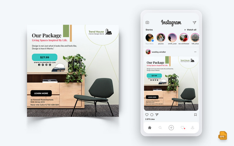 Дизайн интерьера и мебели в социальных сетях Instagram Post Design-32