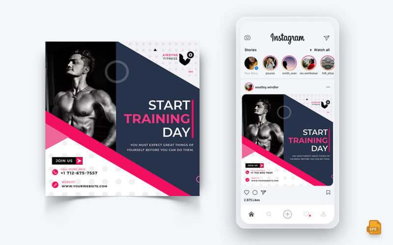Edzőterem és Fitness Stúdió Közösségi média Instagram Post Design-28