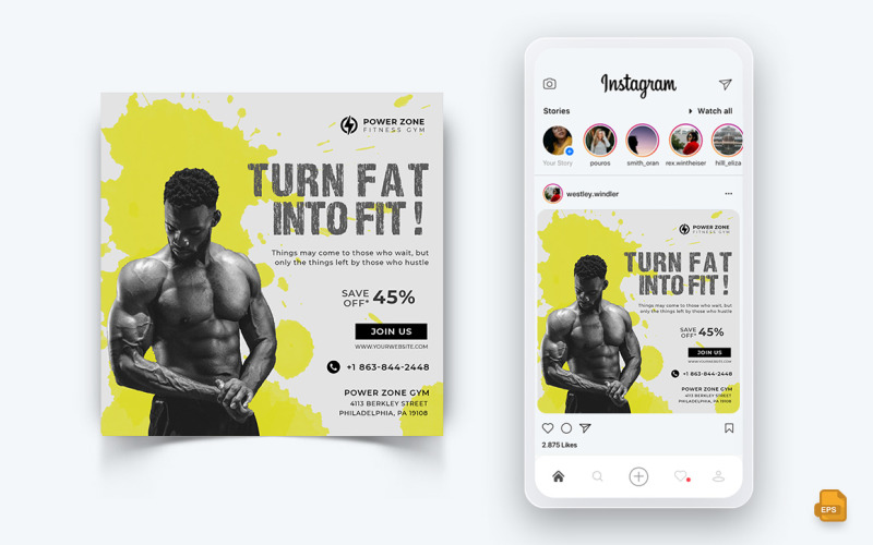 Fitnessstudio und Fitnessstudio Social Media Instagram Post Design-22