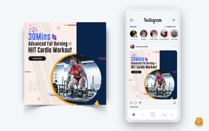 Posilovna a fitness studio Sociální média Instagram Post Design-12