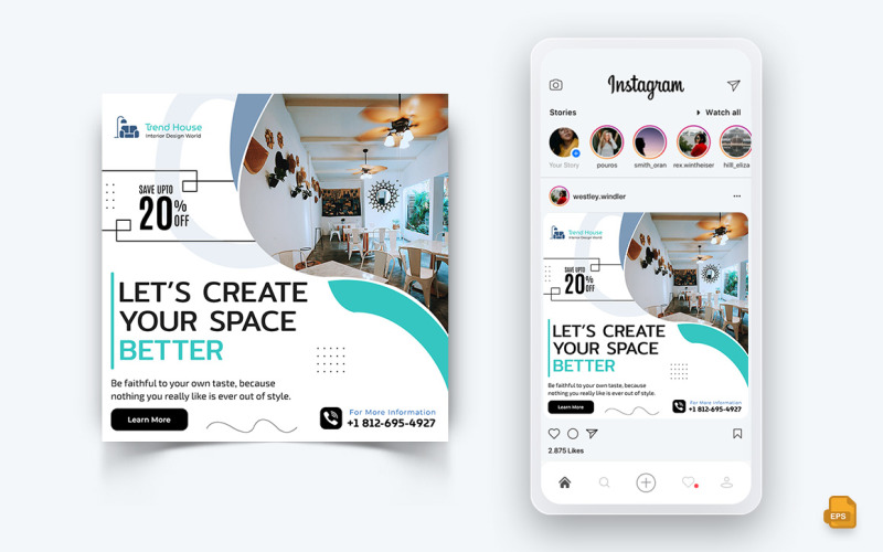 Projektowanie wnętrz i mebli Media społecznościowe Instagram Post Design-13