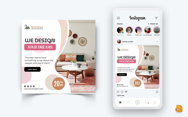 Projektowanie wnętrz i mebli Media społecznościowe Instagram Post Design-14