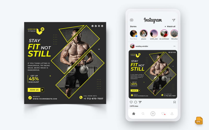 Spor Salonu ve Fitness Stüdyosu Sosyal Medya Instagram Post Tasarımı-27