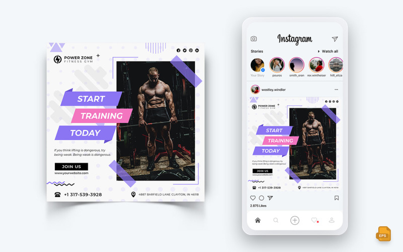 Студия тренажерного зала и фитнеса в социальных сетях Instagram Post Design-20