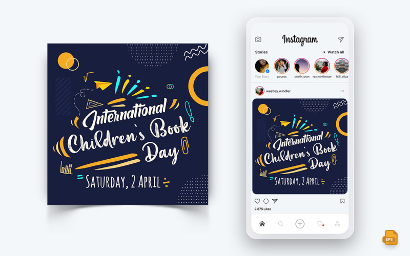 Diseño de publicación de Instagram en redes sociales del Día Internacional del Libro Infantil-04