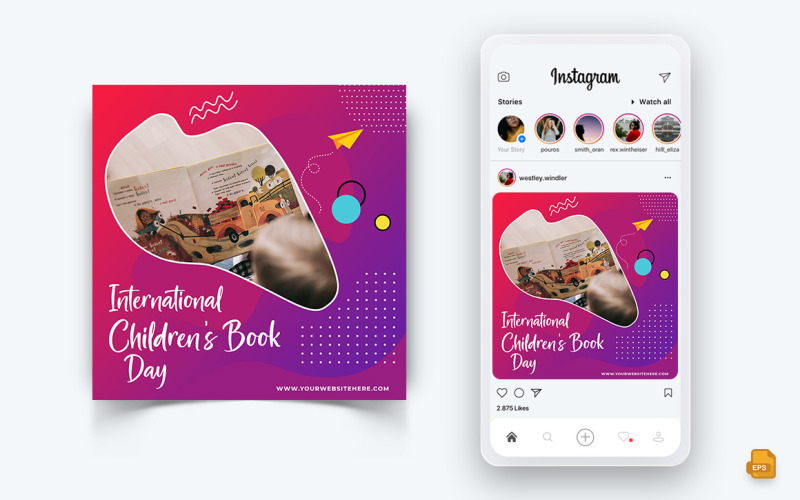 Diseño de publicación de Instagram en redes sociales del Día Internacional del Libro Infantil-06
