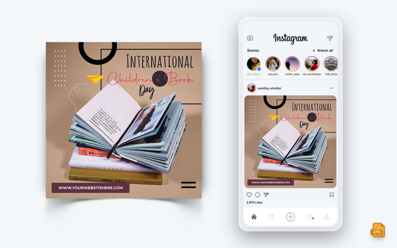 Diseño de publicación de Instagram en redes sociales del Día Internacional del Libro Infantil-09