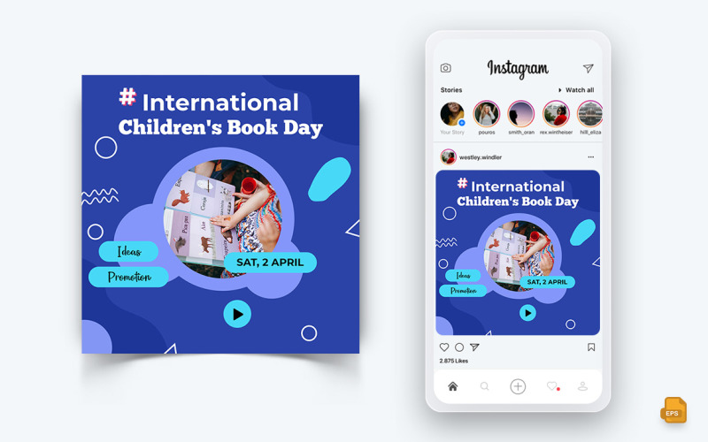 Diseño de publicación de Instagram en redes sociales del Día Internacional del Libro Infantil-10