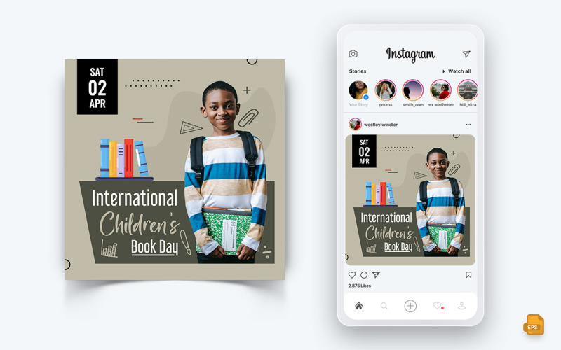 Diseño de publicación de Instagram en redes sociales del Día Internacional del Libro Infantil-11