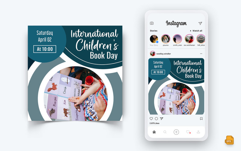 Diseño de publicación de Instagram en redes sociales del Día Internacional del Libro Infantil-12