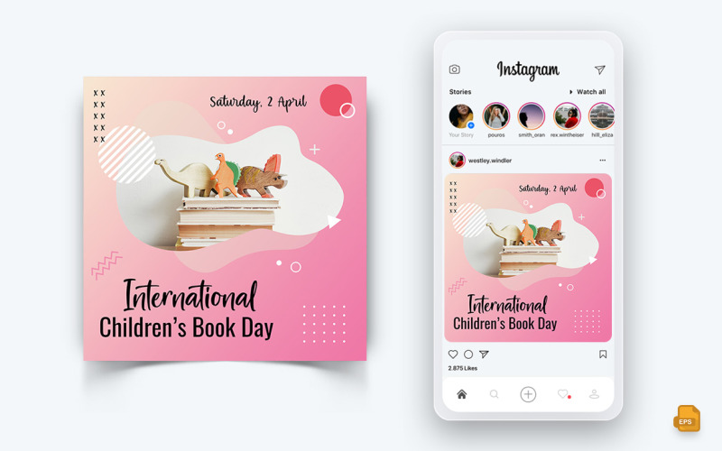 Diseño de publicación de Instagram en redes sociales del Día Internacional del Libro Infantil-13
