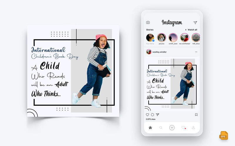 Diseño de publicación de Instagram en redes sociales del Día Internacional del Libro Infantil-15
