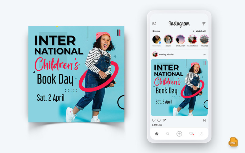 Diseño de publicación de Instagram en redes sociales del Día Internacional del Libro Infantil-18