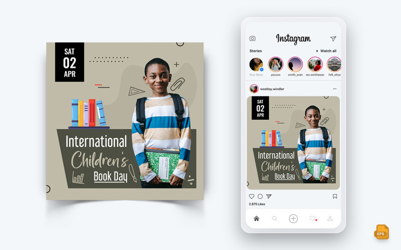 Giornata internazionale del libro per bambini Social Media Instagram Post Design-11