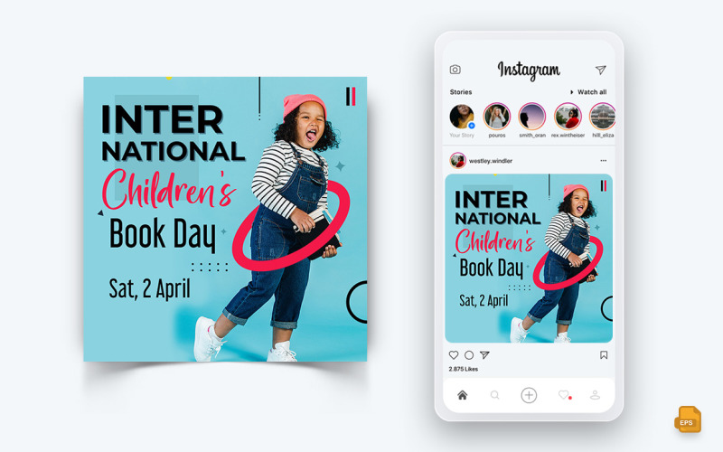 Giornata internazionale del libro per bambini Social Media Instagram Post Design-18
