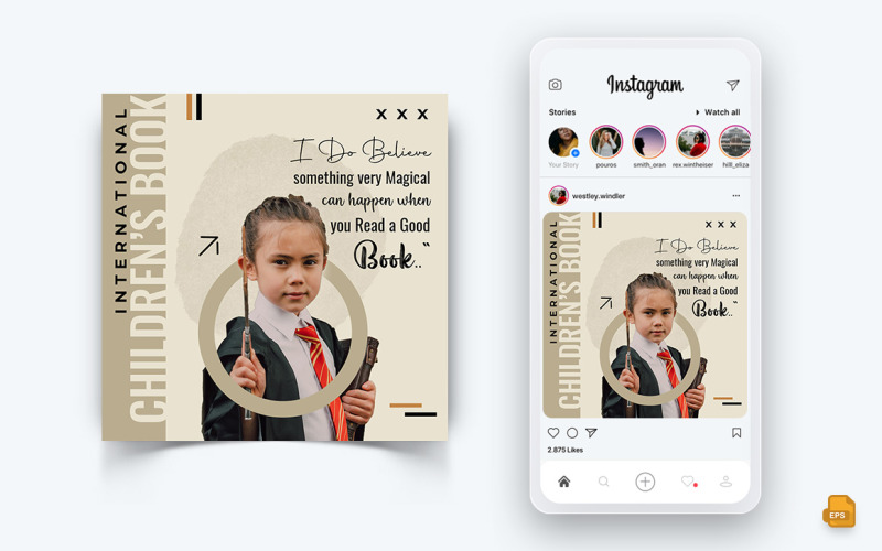 Internationella barnboksdagen Sociala medier Instagram Post Design-16