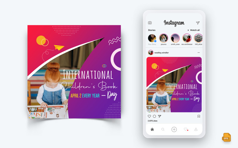Journée internationale du livre pour enfants sur les médias sociaux Instagram Post Design-01
