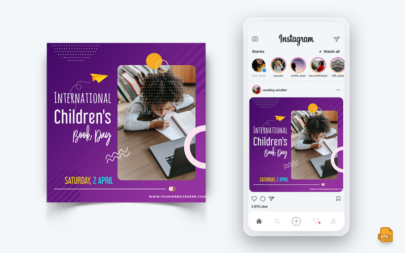 Journée internationale du livre pour enfants sur les médias sociaux Instagram Post Design-02