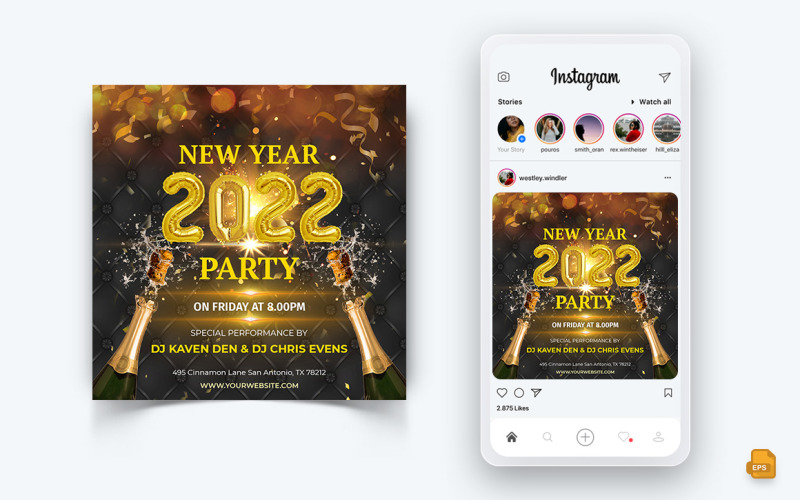 Modelo de Design de Post de Instagram de Mídia Social para Celebração de Noite de Festa de Ano Novo-03