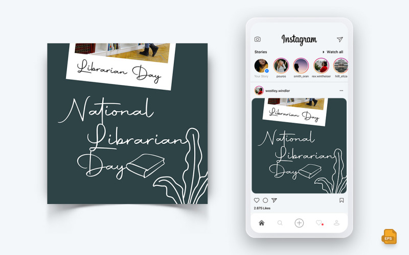 Narodowy Dzień Bibliotek w mediach społecznościowych Instagram Post Design-16