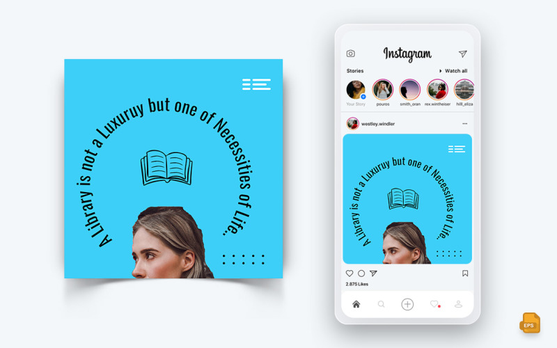Narodowy Dzień Bibliotekarza w mediach społecznościowych Instagram Post Design-14
