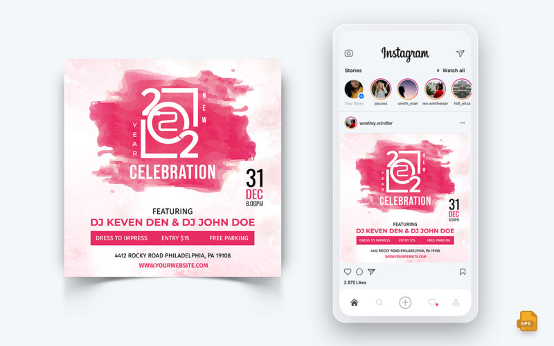 New Year Party Night Celebration Media społecznościowe Szablon projektu postu na Instagram-02