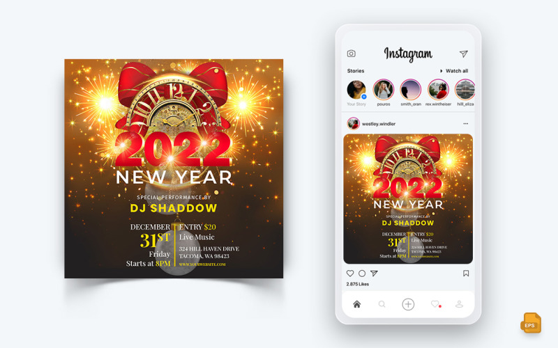 New Year Party Night Celebration Media społecznościowe Szablon projektu postu na Instagram-04