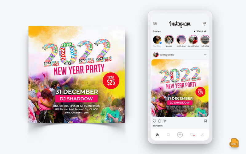 New Year Party Night Celebration Media społecznościowe Szablon projektu postu na Instagram-05