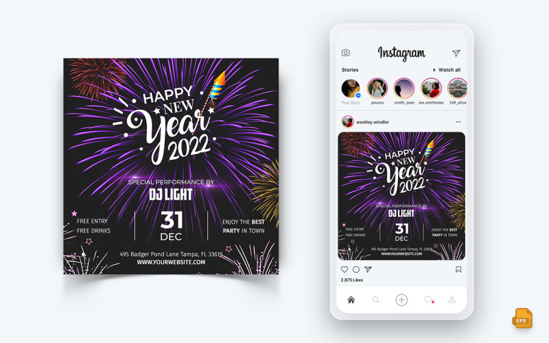 NewYear Party Night Celebration Modèle de conception de publication Instagram sur les médias sociaux-01