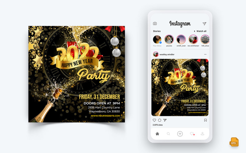 Modelo de Design de Post de Instagram de Mídia Social para Celebração de Noite de Festa de Ano Novo-16