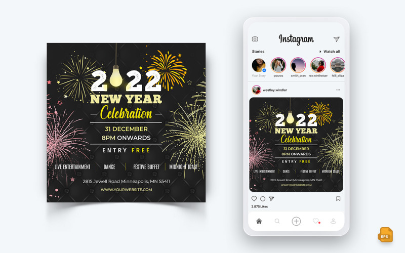 Modelo de Design de Post do Instagram para Celebração da Noite da Festa de Ano Novo -07