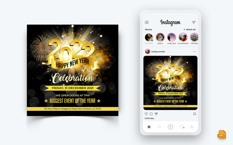 Modelo de design de postagem de mídia social para celebração de noite de festa de ano novo no Instagram-12