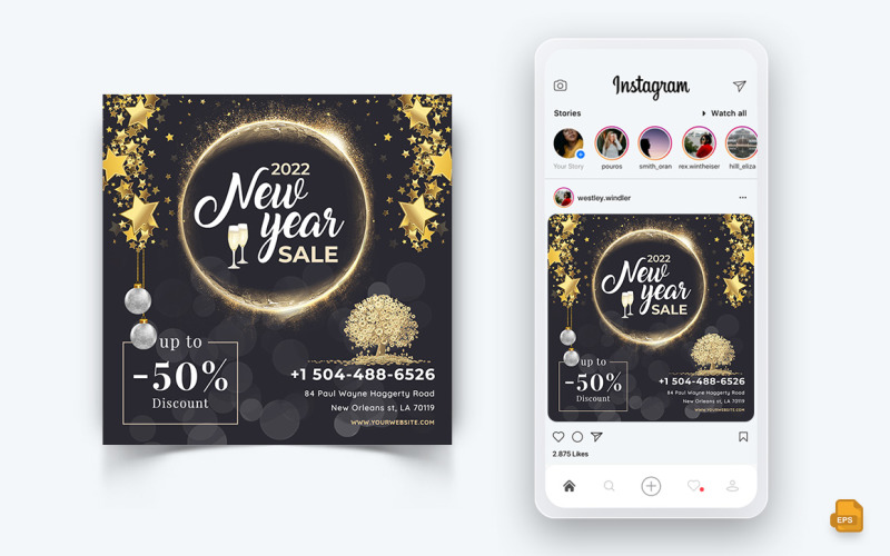 Modelo de Design de Postagem do Instagram para Celebração da Noite da Festa de Ano Novo - 13