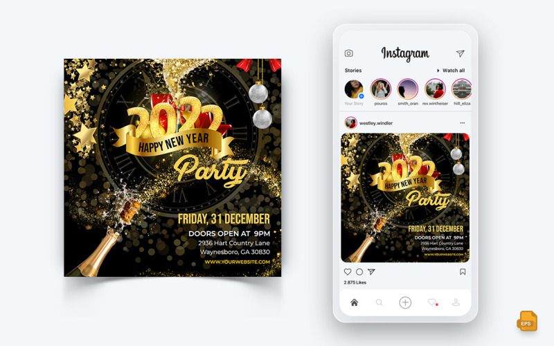 New Year Party Night Celebration Media społecznościowe Szablon projektu postu na Instagram-16