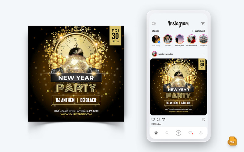 NewYear Party Night Celebration Social Media Instagram Post Design Template-10