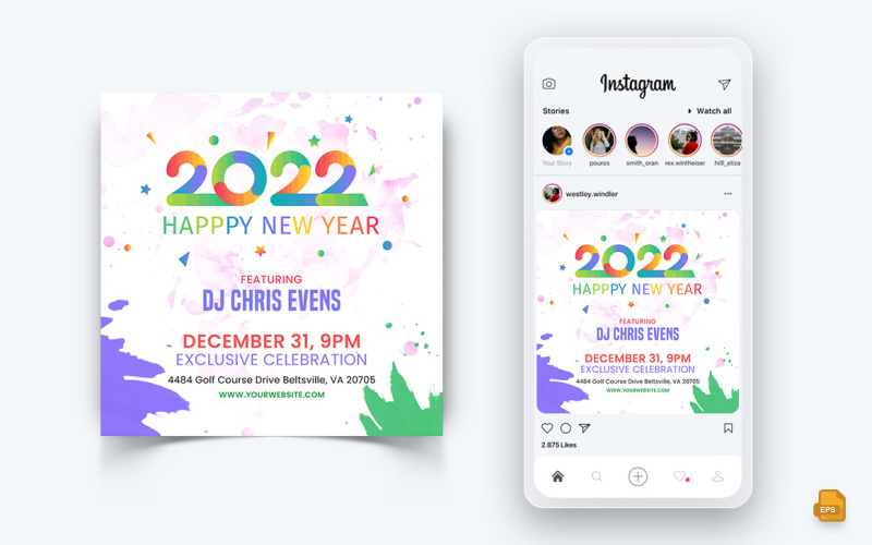 Plantilla de diseño de publicación de Instagram de redes sociales de celebración de noche de fiesta de año nuevo-08