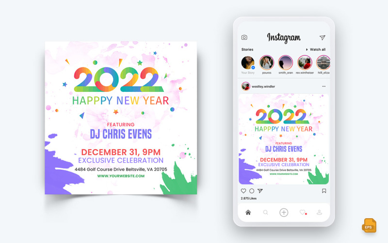 Plantilla de diseño de publicación de Instagram de redes sociales de celebración de noche de fiesta de año nuevo-09