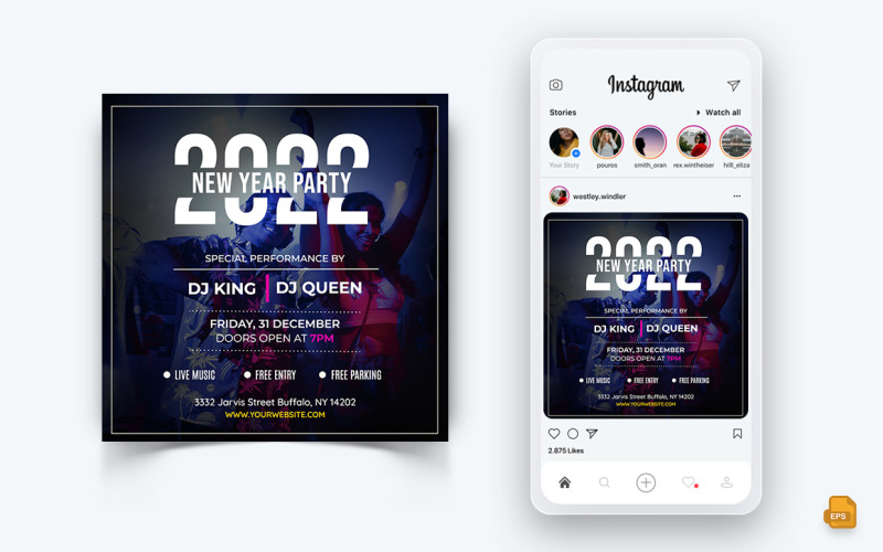 Plantilla de diseño de publicación de Instagram de redes sociales de celebración de noche de fiesta de año nuevo-15