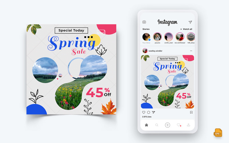Design de postagem de mídia social do Instagram da temporada de primavera-13