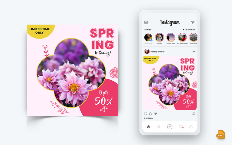 Design de postagem de mídia social do Instagram da temporada de primavera-14