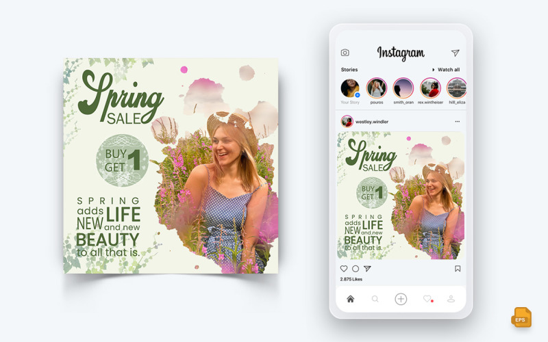 Design de postagem de mídia social do Instagram da temporada de primavera-19