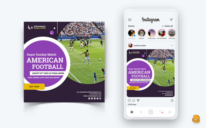 Спортивные турниры Социальные сети Instagram Post Design-12