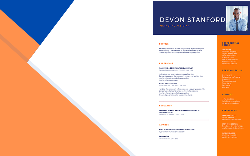 Currículum vitae - Curriculum vitae universitario simple azul marino naranja