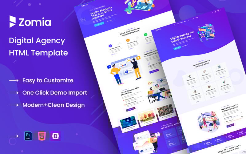 Шаблон сайту Bootstrap HTML5 для цифрового агентства Zomia
