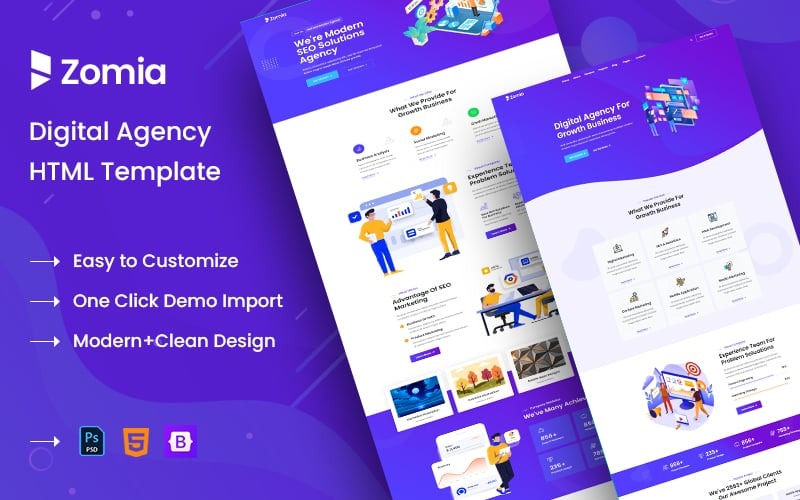 Šablona webových stránek Bootstrap HTML5 pro digitální agenturu Zomia